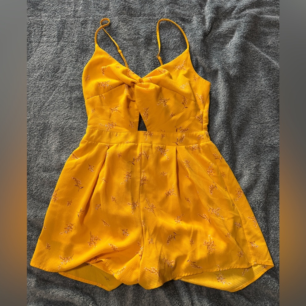 iris Bright Yellow Satin Romper with Floral Trim
